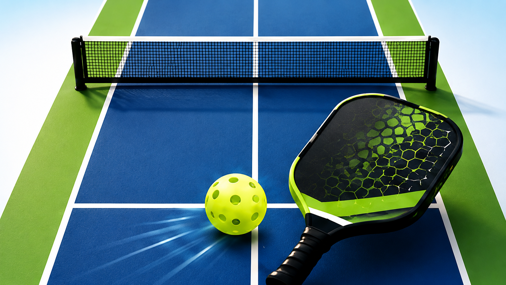 Cancha y paleta de Pickleball